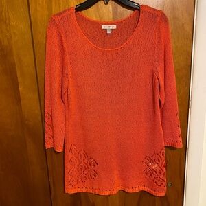 Roz & Ali Vibrant Orange Round Neck Long Sleeve Women’s Size L  Knit Sweater